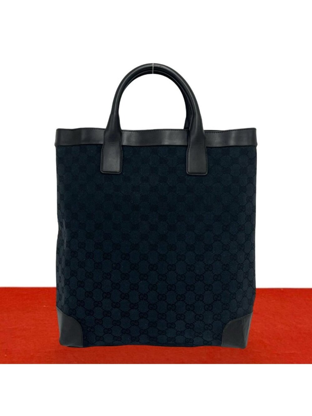 Gucci GG Canvas Pattern Leather Tote Bag Business Black